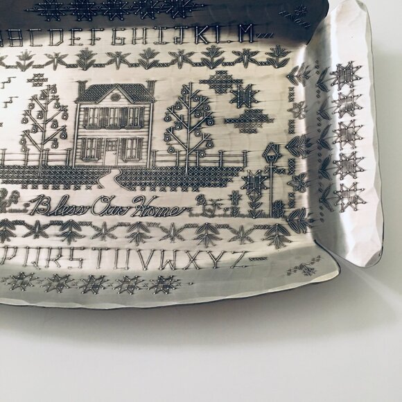 Handmade Bless Our Home Forged Aluminum Wendell August Silver Tray Platter - Picture 4 of 7